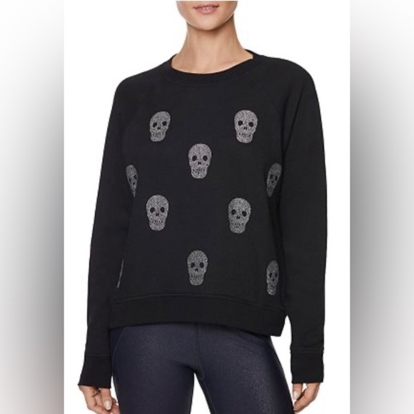 Betsey Johnson black crew neck sweater with rhinestone skulls - Picture 1 of 3